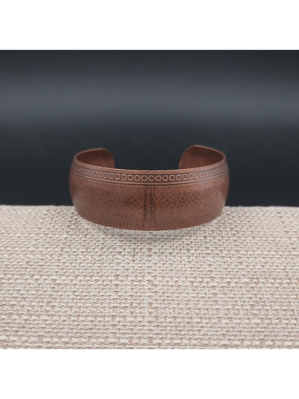 8 Inch Etched Wide Copper Cuff Bracelet, Artisan Geometric Tribal Jewelry B1214